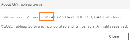 version number identification for the GW Tableau server